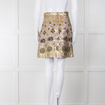 Temperley Gold Pink Brocade Mini Skirt