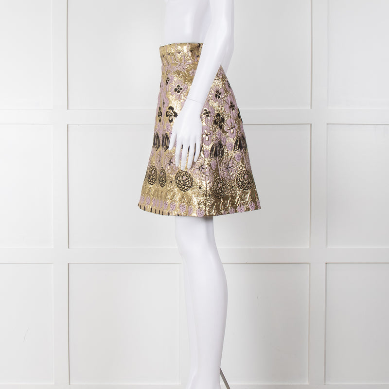 Temperley Gold Pink Brocade Mini Skirt