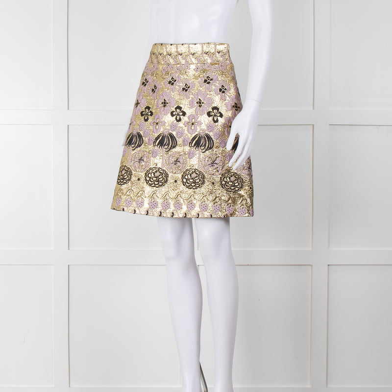 Temperley Gold Pink Brocade Mini Skirt