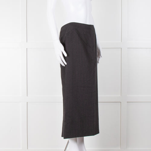 Alexander McQueen Grey Wool With Pink Stripes Long  Skirt