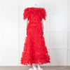 Rodarte Red Tulle Hand-Embroidered Bows Off Shoulder Gown