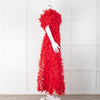 Rodarte Red Tulle Hand-Embroidered Bows Off Shoulder Gown