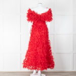 Rodarte Red Tulle Hand-Embroidered Bows Off Shoulder Gown