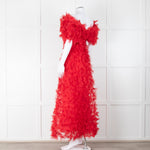 Rodarte Red Tulle Hand-Embroidered Bows Off Shoulder Gown