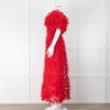 Rodarte Red Tulle Hand-Embroidered Bows Off Shoulder Gown