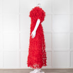 Rodarte Red Tulle Hand-Embroidered Bows Off Shoulder Gown