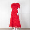 Rodarte Red Tulle Hand-Embroidered Bows Off Shoulder Gown