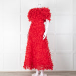 Rodarte Red Tulle Hand-Embroidered Bows Off Shoulder Gown