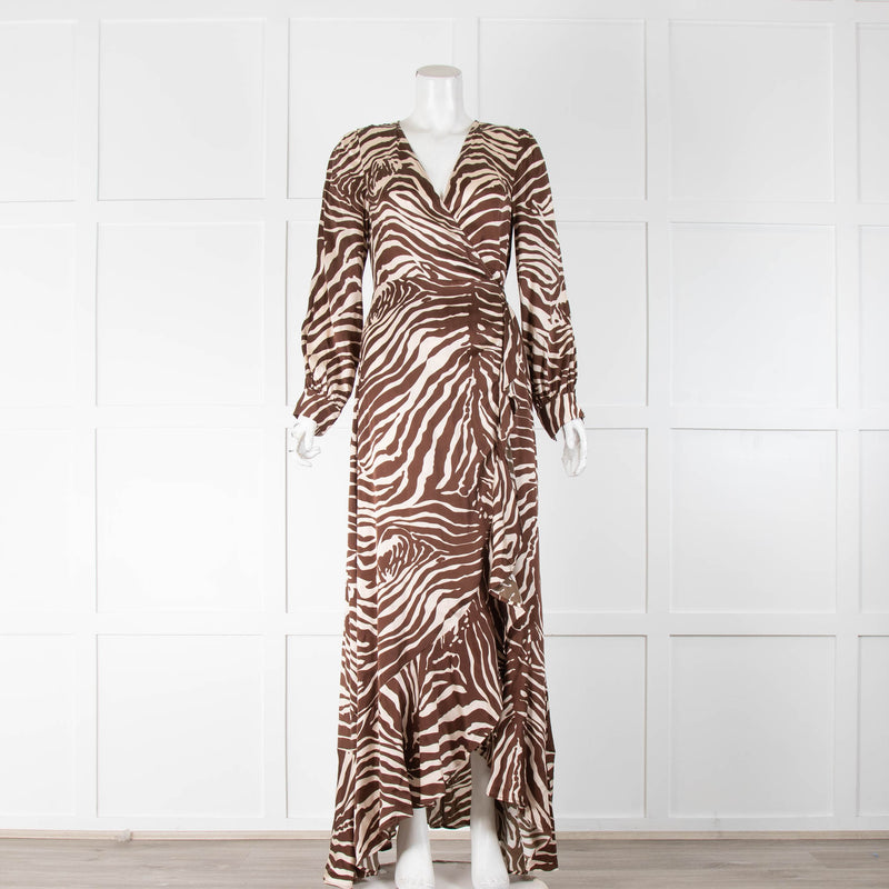 Dea Kudibal Tan Tiger Print Maxi Silk Wrap Dress