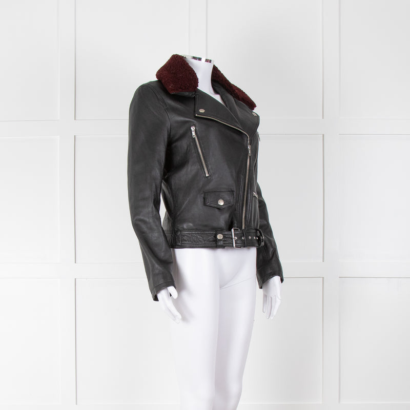 Each Other Leather Jacket with Detachable Fur Collar