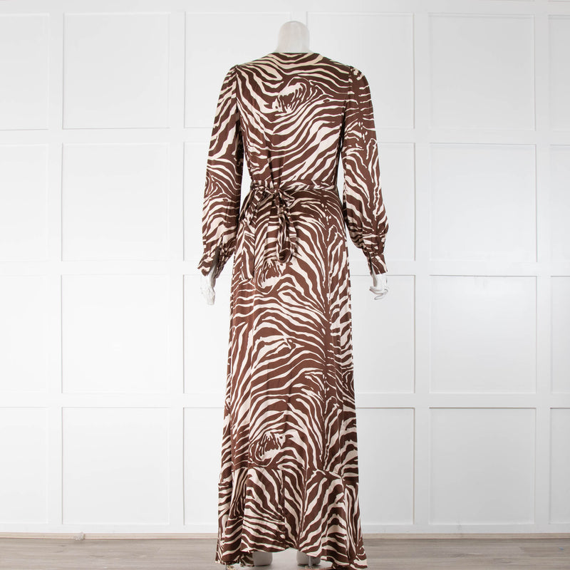 Dea Kudibal Tan Tiger Print Maxi Silk Wrap Dress