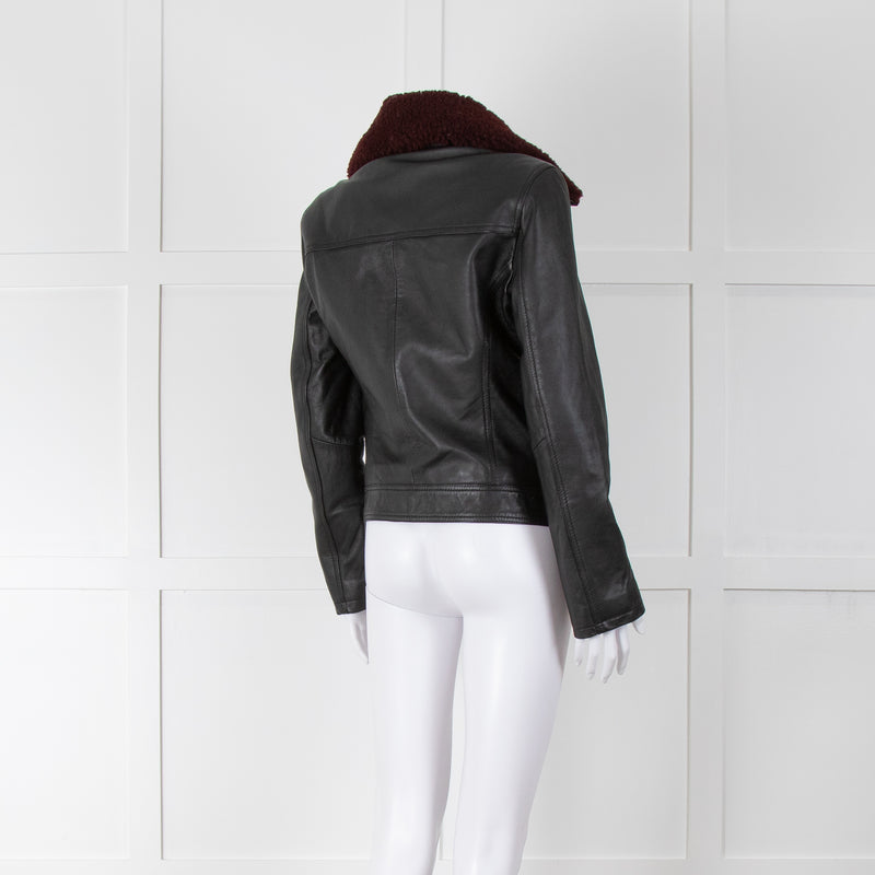 Each Other Leather Jacket with Detachable Fur Collar