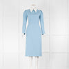 Julia Allert Blue Cream Pointy Collar Long Sleeve Midi Dress