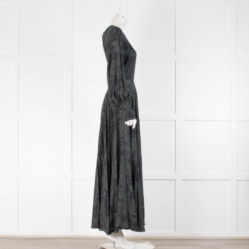 ROTATE Dark Green Black Long Sleeve Backless Maxi Dress