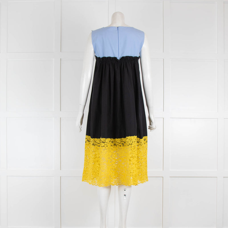 Sportmax Code Blue Black Yellow Lace Detail Sleeveless Dress