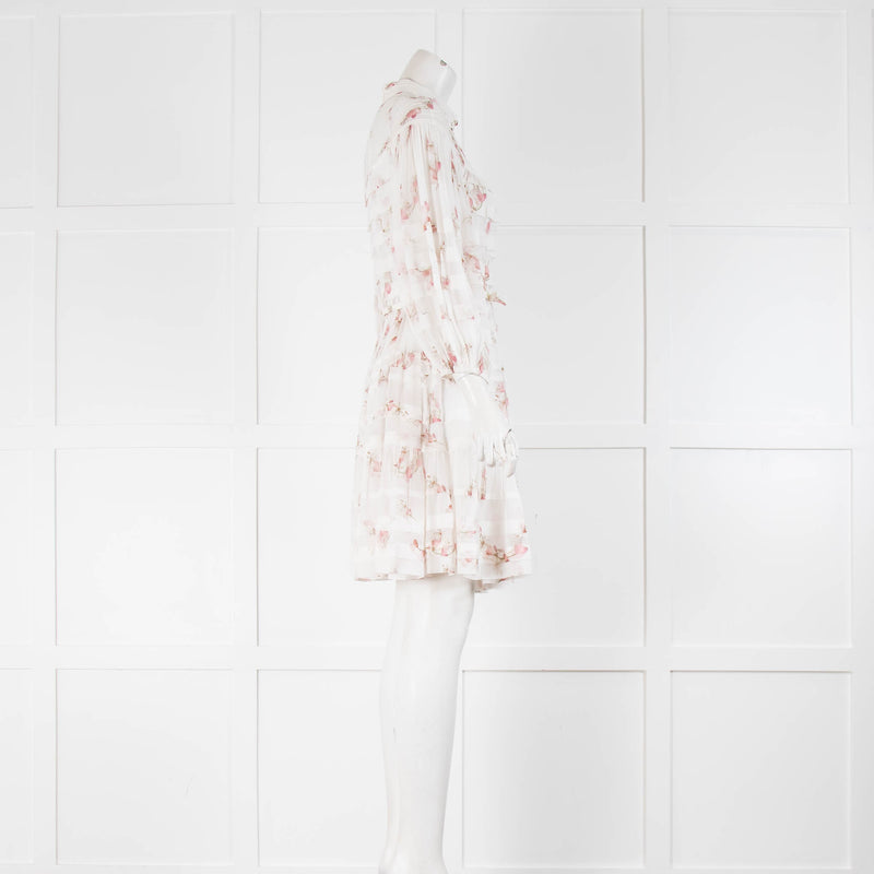 Zimmermann Cream Pink Floral Button Front Mini Dress