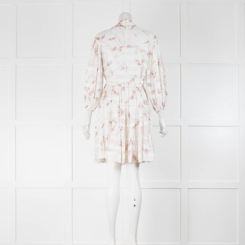 Zimmermann Cream Pink Floral Button Front Mini Dress