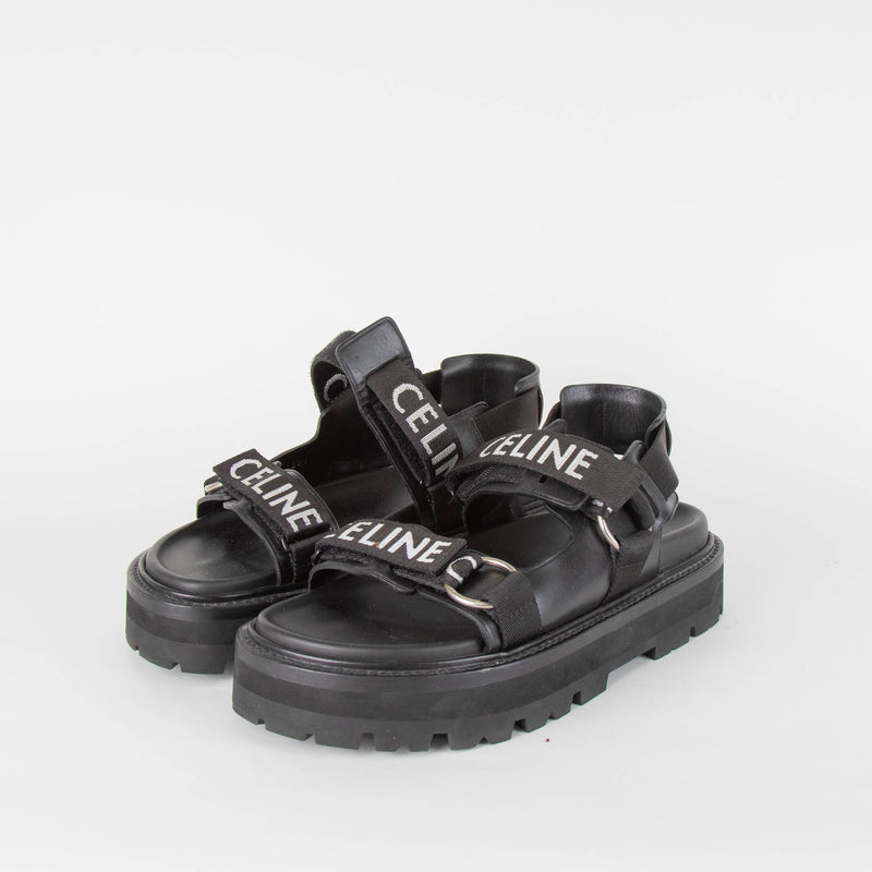 Celine Black Chunky Logo Sandals