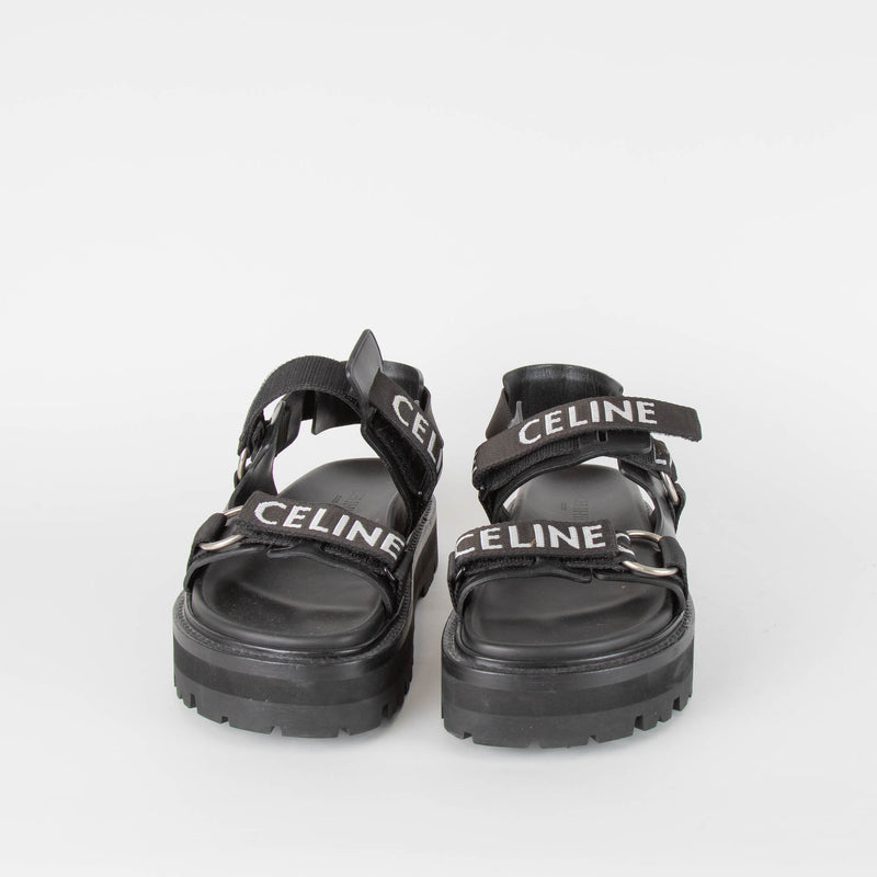 Celine Black Chunky Logo Sandals