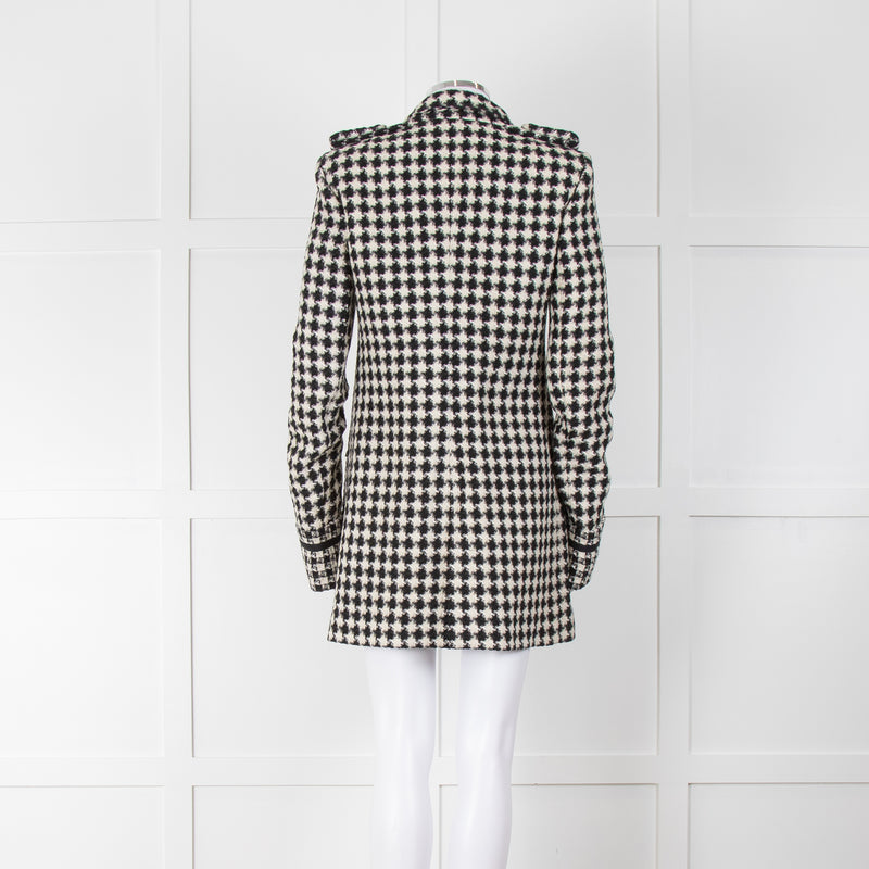 Patrizia Pepe Black and White Houndstooth Chain Detail Coat