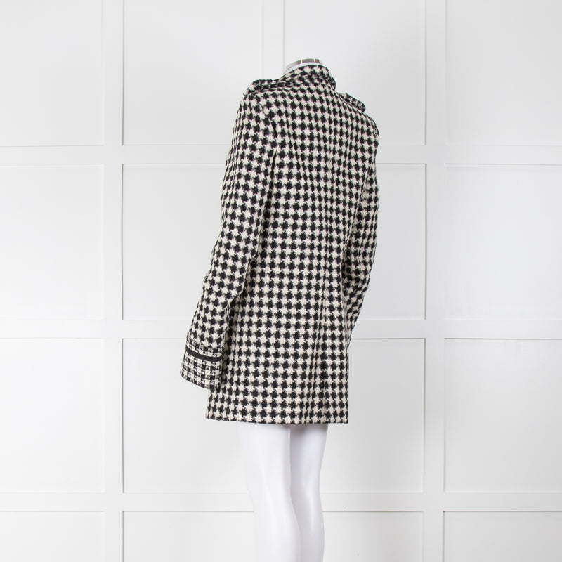 Patrizia Pepe Black and White Houndstooth Chain Detail Coat