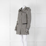 Patrizia Pepe Black and White Houndstooth Chain Detail Coat