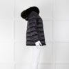 Prada Midnight Blue Down Quilted Jacket with Fox Fur Collar