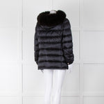 Prada Midnight Blue Down Quilted Jacket with Fox Fur Collar