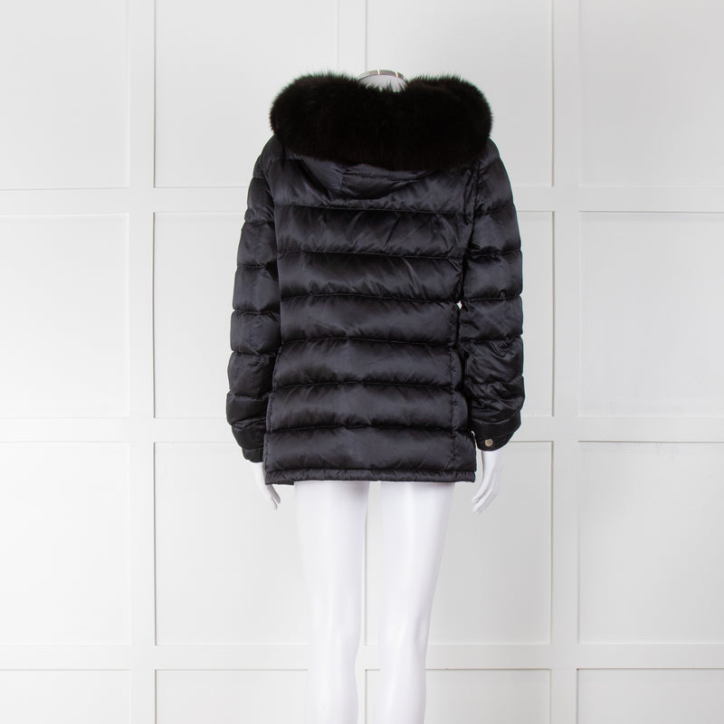 Prada Midnight Blue Down Quilted Jacket with Fox Fur Collar