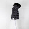 Prada Midnight Blue Down Quilted Jacket with Fox Fur Collar