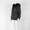 Prada Midnight Blue Down Quilted Jacket with Fox Fur Collar