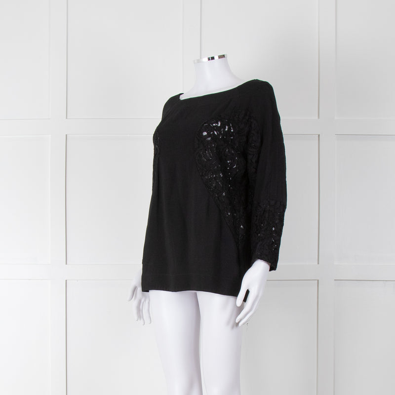 No 21 Black Boat Neck Top with Lace Panels