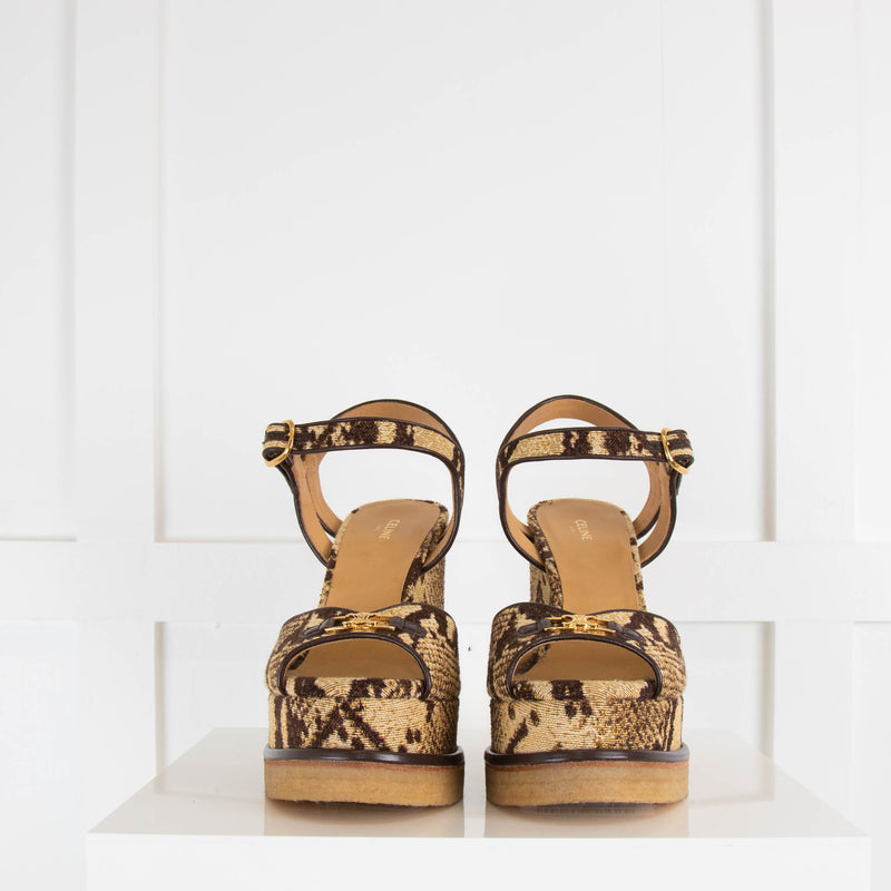 Celine Brown Jacquard Wedge Sandal