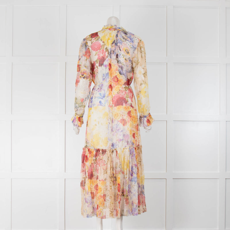 Zimmermann Yellow Red Wonderland Long Sleeve Midi Dress