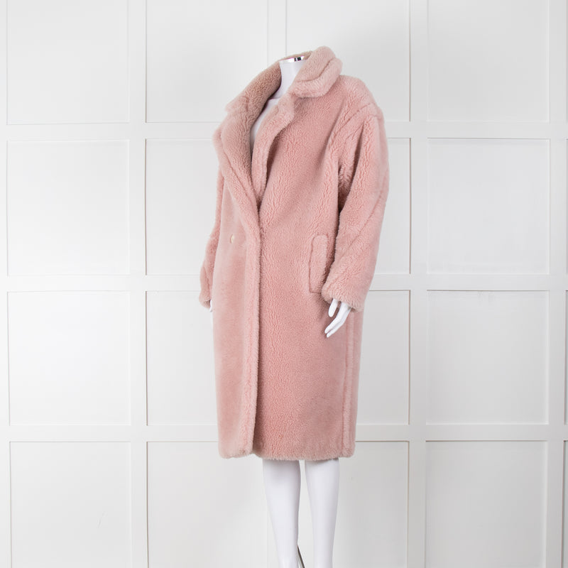 Meteo by Yves Salomon Pink Wool Oversized Teddy Coat