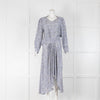 Isabel Marant Grey Blue Silk Paisley Long Sleeve Midi Dress