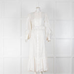 Leo Lin Cream Silk Linen Mix Pleated Long Sleeve Maxi Dress