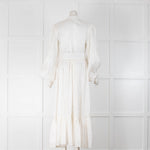 Leo Lin Cream Silk Linen Mix Pleated Long Sleeve Maxi Dress