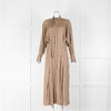 Victoria Beckham Beige Monogram Buttoned Long Sleeve Dress