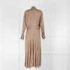 Victoria Beckham Beige Monogram Buttoned Long Sleeve Dress