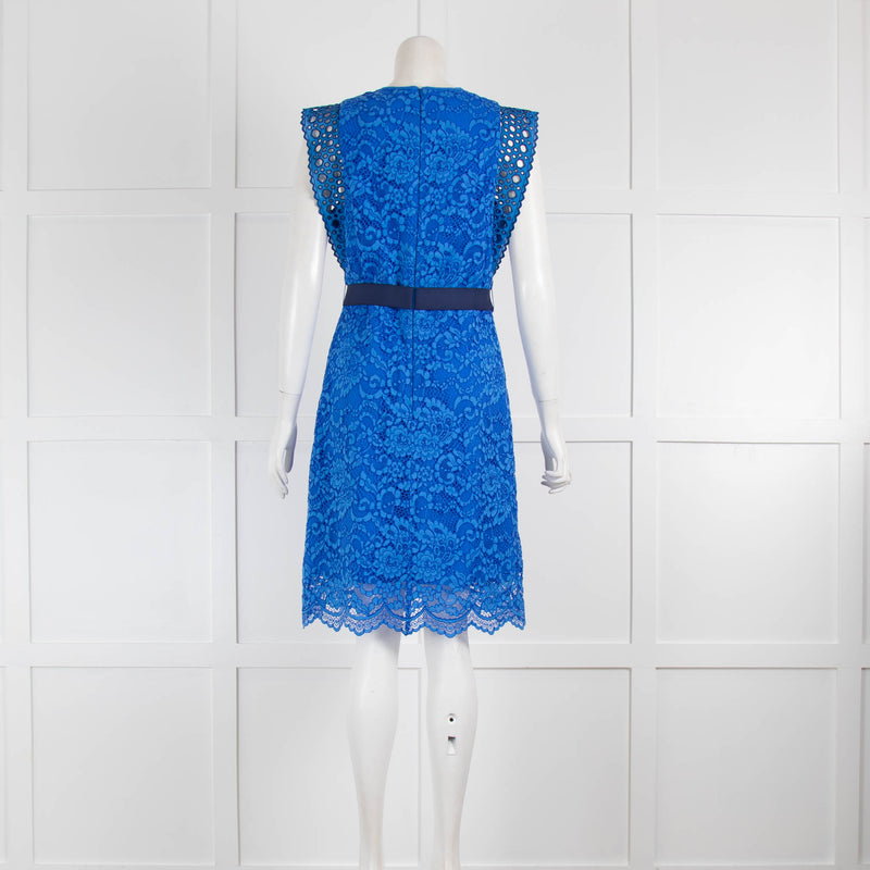 Sandro Blue Lace Sleeveless Dress with Elasticated Waist Band