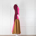 Brogger Burgundy Pink Colour Block Crepe Maxi Dress