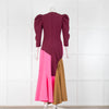 Brogger Burgundy Pink Colour Block Crepe Maxi Dress