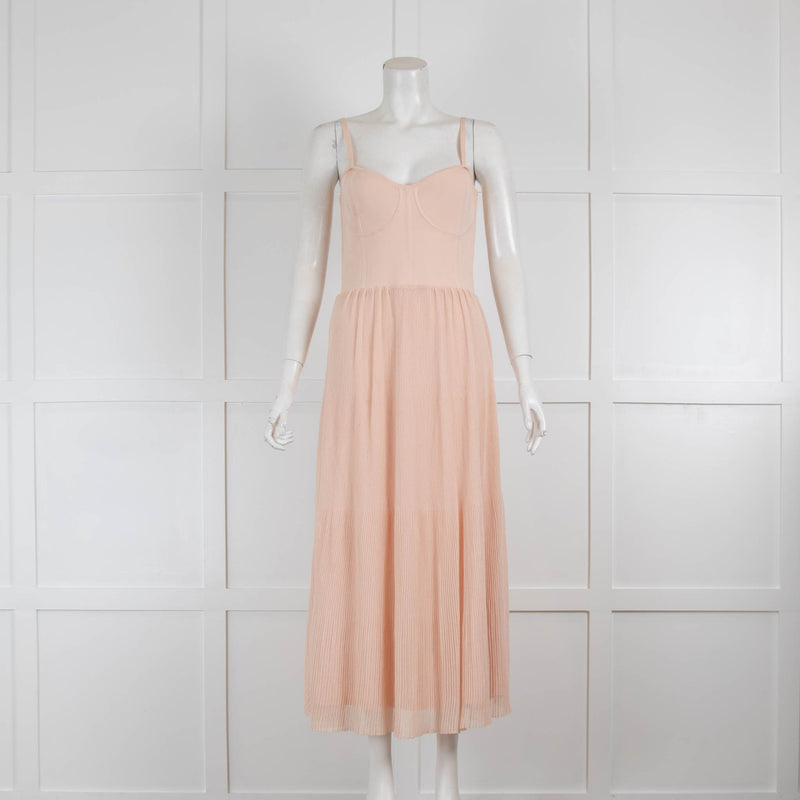 Sandro Light Pink Fine Knit Long Dress with Spaghetti Straps