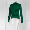 Victoria Beckham Green Viscose Blend Heavy Shine Jersey Long Sleeve Circle Detail Top