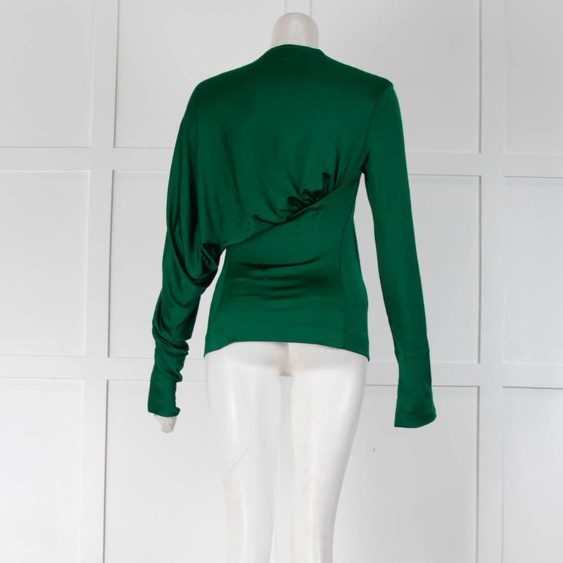 Victoria Beckham Green Viscose Blend Heavy Shine Jersey Long Sleeve Circle Detail Top