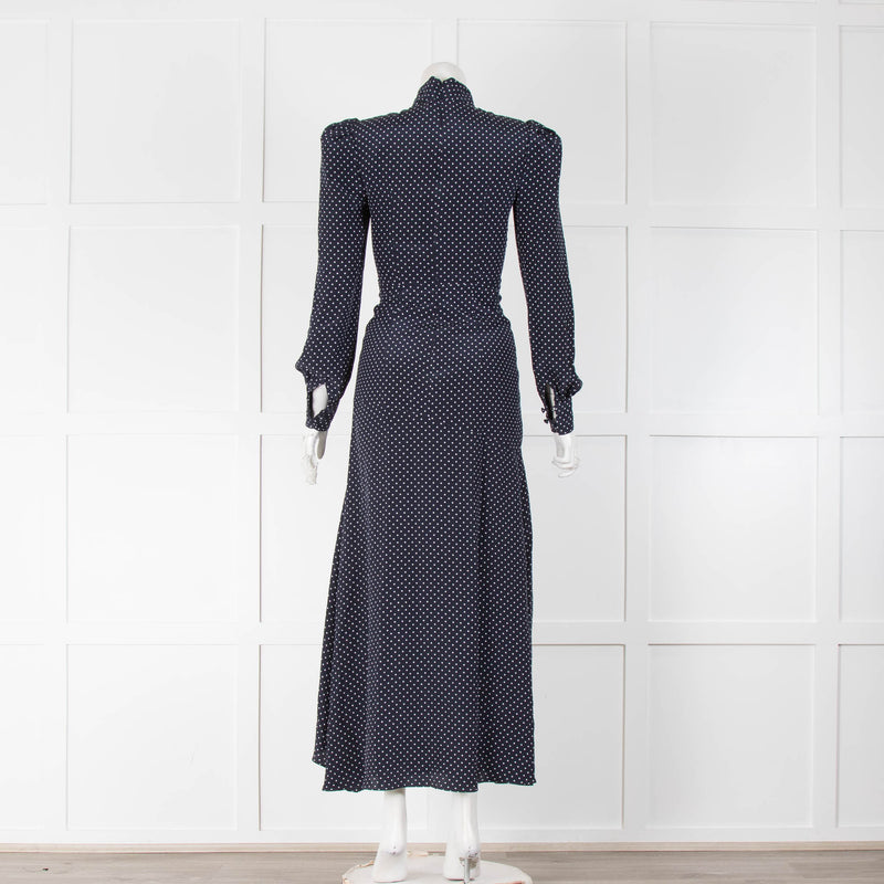 Alessandra Rich Navy Polka Dot Silk High Neck Dress