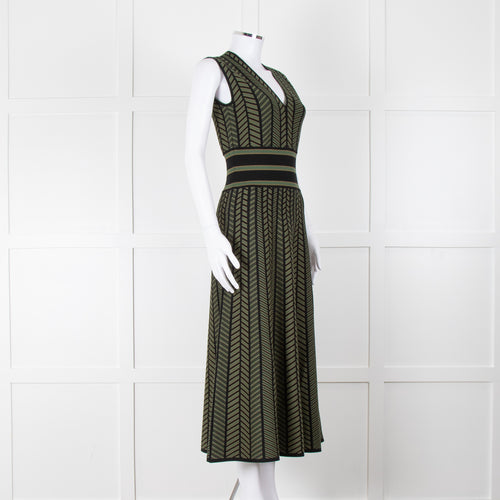 Max Mara Green Jacquard Knit Sleeveless Dress