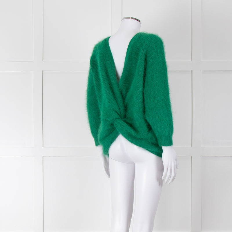 Ba&sh Green Angora Knot Back Sweater