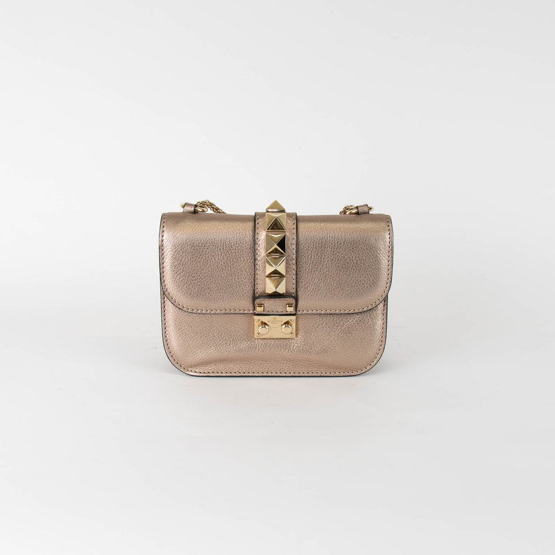 Valentino Garavani Bronze Metallic Glam Lock Crossbody Bag